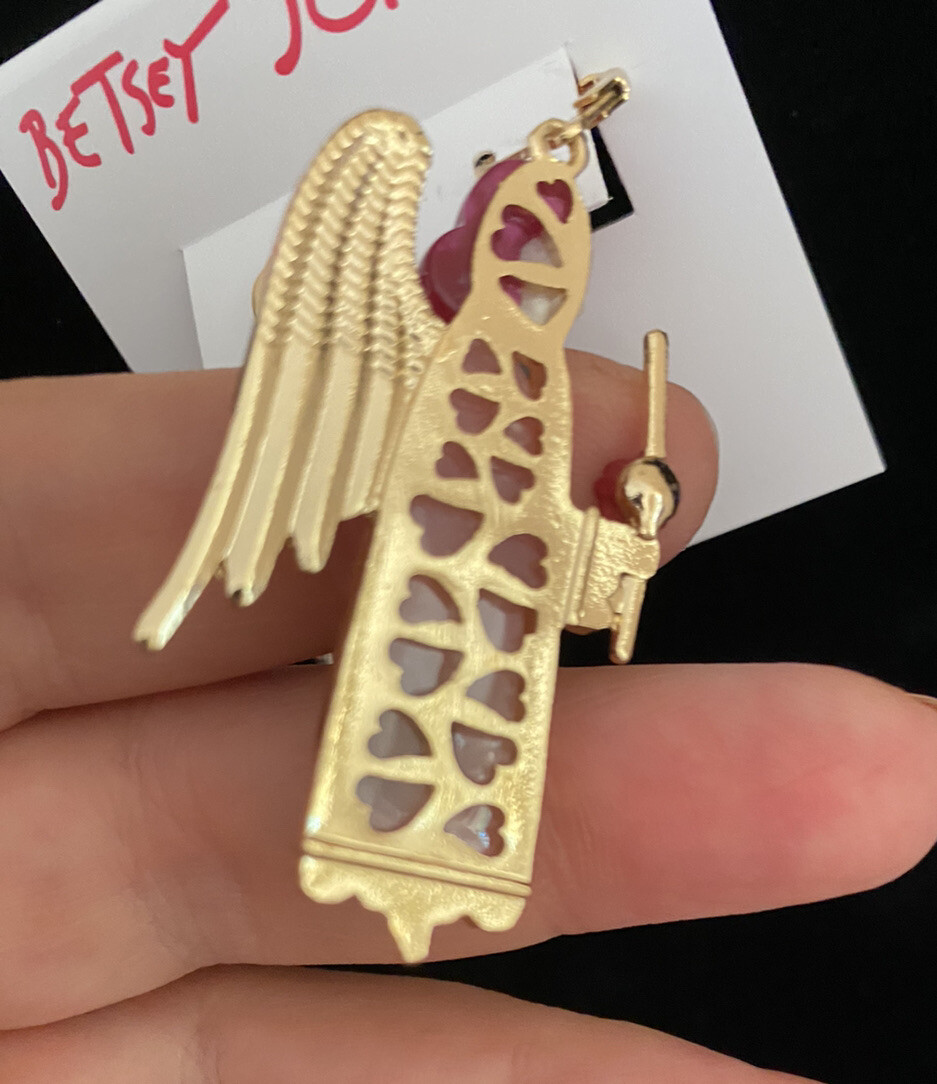 Boucles D'oreilles Betsey Johnson - Volcan Chanceux émaillé Rouge Avec Cristaux - Neuf Avec étiquettes