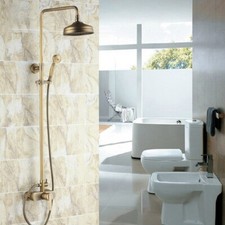 Antique Brass Wall Mount Bathroom Round Rain Shower Faucet Set Mixer Tap ers173