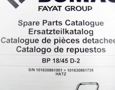 BOMAG BP18/45 D2 VIBRITATING PLATE COMPACTOR PARTS CATALOG