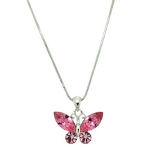 Butterfly Pink Pendant Made With Swarovski Crystal Charm Necklace 20" Chain