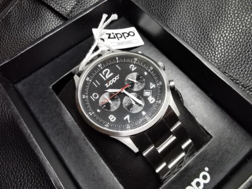 ZIPPO Chronograph Watch 45001 Men's Military Sports Large Black Analog Dial - Picture 1 of 12