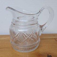 Vintage Crystal Cut glass Water Jug pitcher With Star Cut Base  7" high