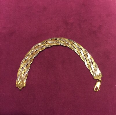 Vintage 925 Sterling Silver and Gold tone Herringbone Weave Tennis Bracelet