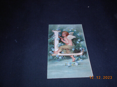 Beautiful embossing card motif angel and ''L'' approx. 1910 Saarbrücken Saar area