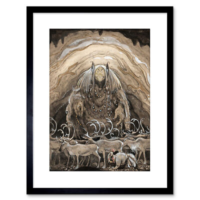 Painting Troll Cave Deer John Bauer Framed Art Print Poster 9x7 Inch