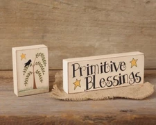 Country Farmhouse Wooden Primitive Blessings Willow Crow Star Set of Two Signs