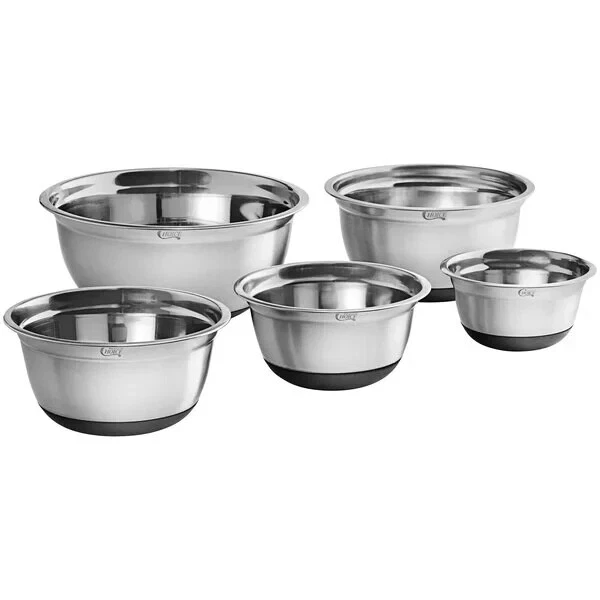 Choice Stainless Steel Mixing Bowls with Silicone Non-Slip Bases - 5/Set