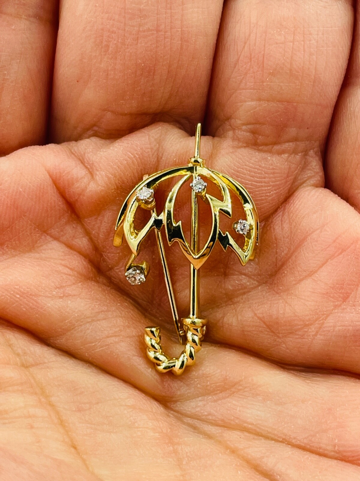 Vintage Kurt Wayne Umbrella Diamond Brooch Pin 18… - image 8