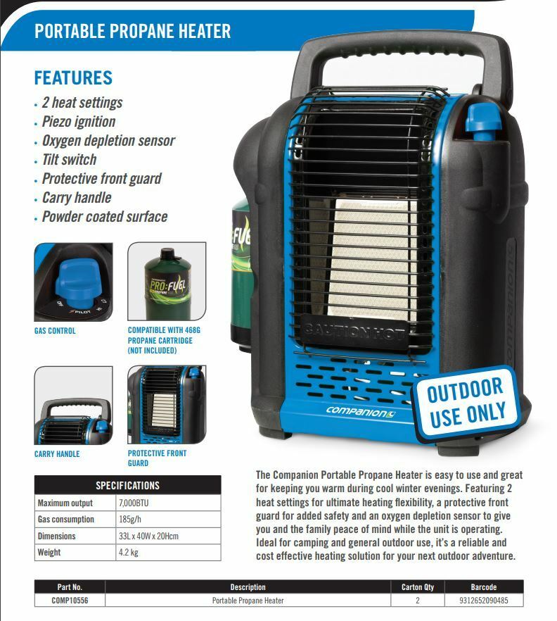 COMPANION GAS PORTABLE PROPANE HEATER CAMPING 4X4 RV CARAVAN OUTDOOR