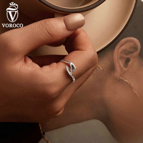 VOROCO 925 Sterling Silver Elegant Guardian Opening Ring For Women Gifts Jewelry - Picture 4 of 17