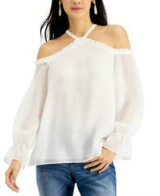 INC International Concepts Women's Solid Cold Shoulder Top White Size Small