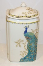 222 FIFTH FINE CHINA PEACOCK GARDEN 9 3/4" CANISTER WITH LID ~STUNNING~