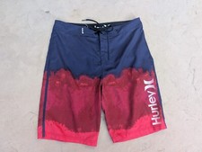 Hurley Boardshorts Red Blue Size 32 Lined Zip Pocket