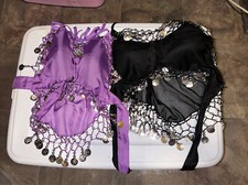 Purple and Black Top for Belly Dancing Silver Beads and Coins