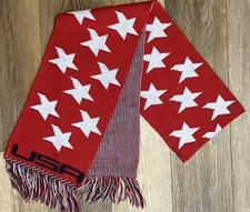 VTG Knitmakers Knit Scarf Fringe Star Red White Blue USA Patriotic EXCELLENT