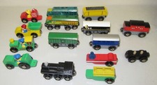Wooden Railway Magnetic Engines, Tractors, Trailers, Cars 15 lot