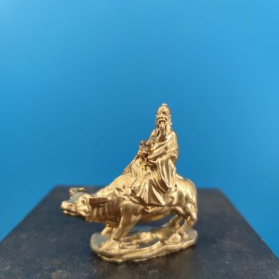 52mm Brass Taozu Li Er Lao Tzu Riding A Bull Home Living Room Study Bonsai Decor
