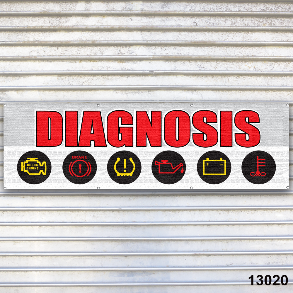 Diagnosis Banner Sign Auto Repair Tire Dealer Service Bay