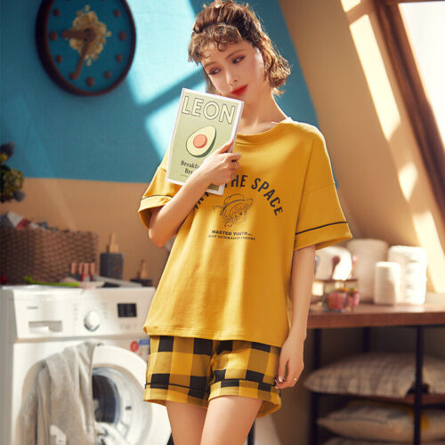 Summer Women Sleepwear Homewear Cartoon Pajama Sets Soft Short Sleeve Loungewear