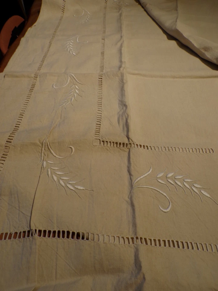 Linge ancien Drap en métis écru  avec jours  et monogramme SB - Photo 4/4