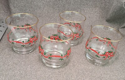 Vintage Libbey Holly And Berry 6oz Christmas Glasses Set Of 4