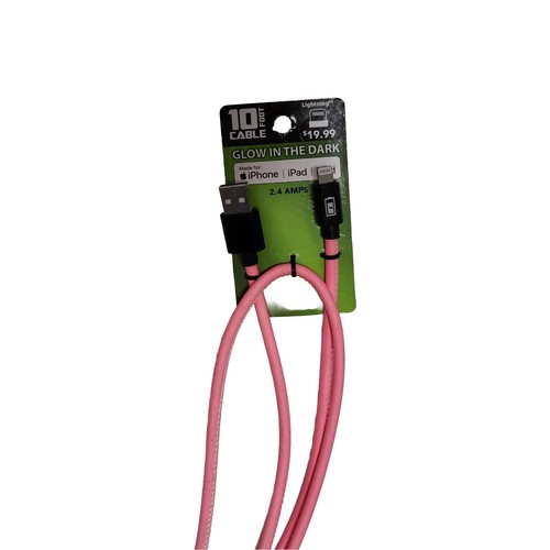 FAST CHARGE Iphone/Ipad Charging Cable 10ft Long 2.4 amp-Glow in Pink - Picture 2 of 2