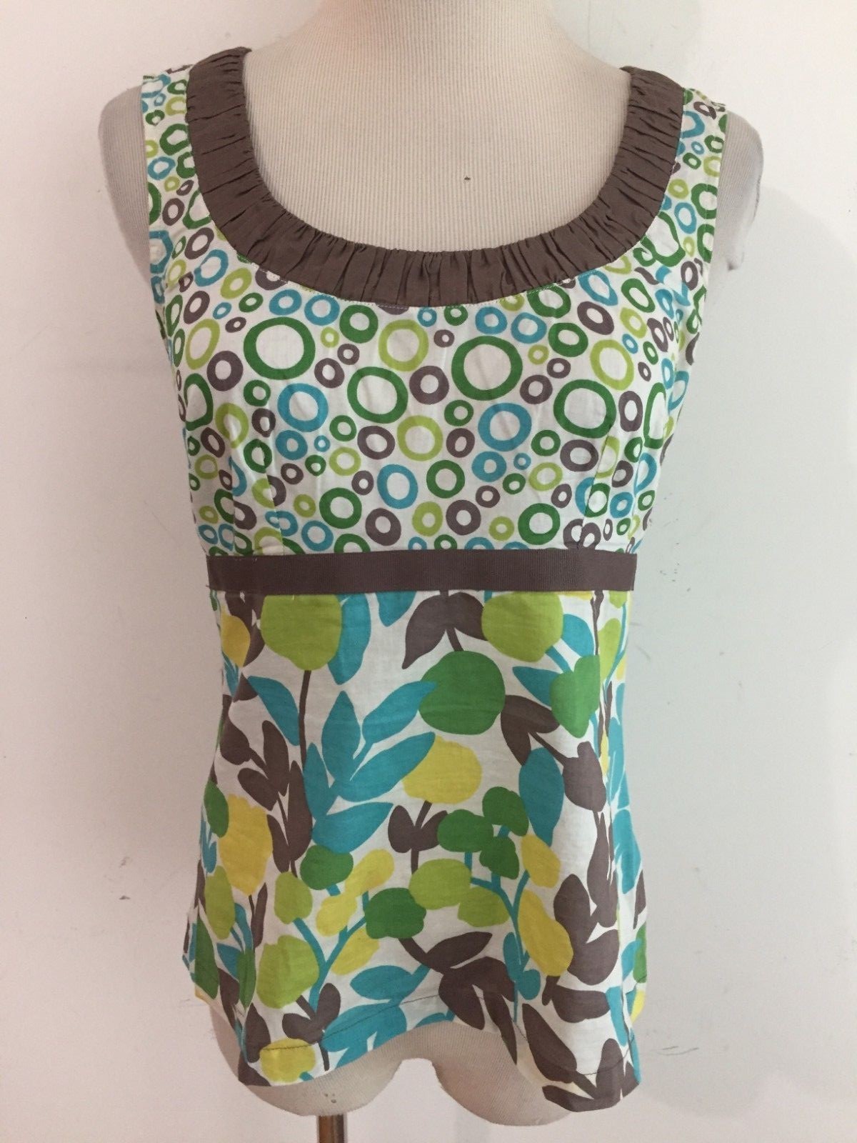 Boden Sleeveless Empire Cami Top White Aqua Lime Emerald Taupe Cotton Size 2
