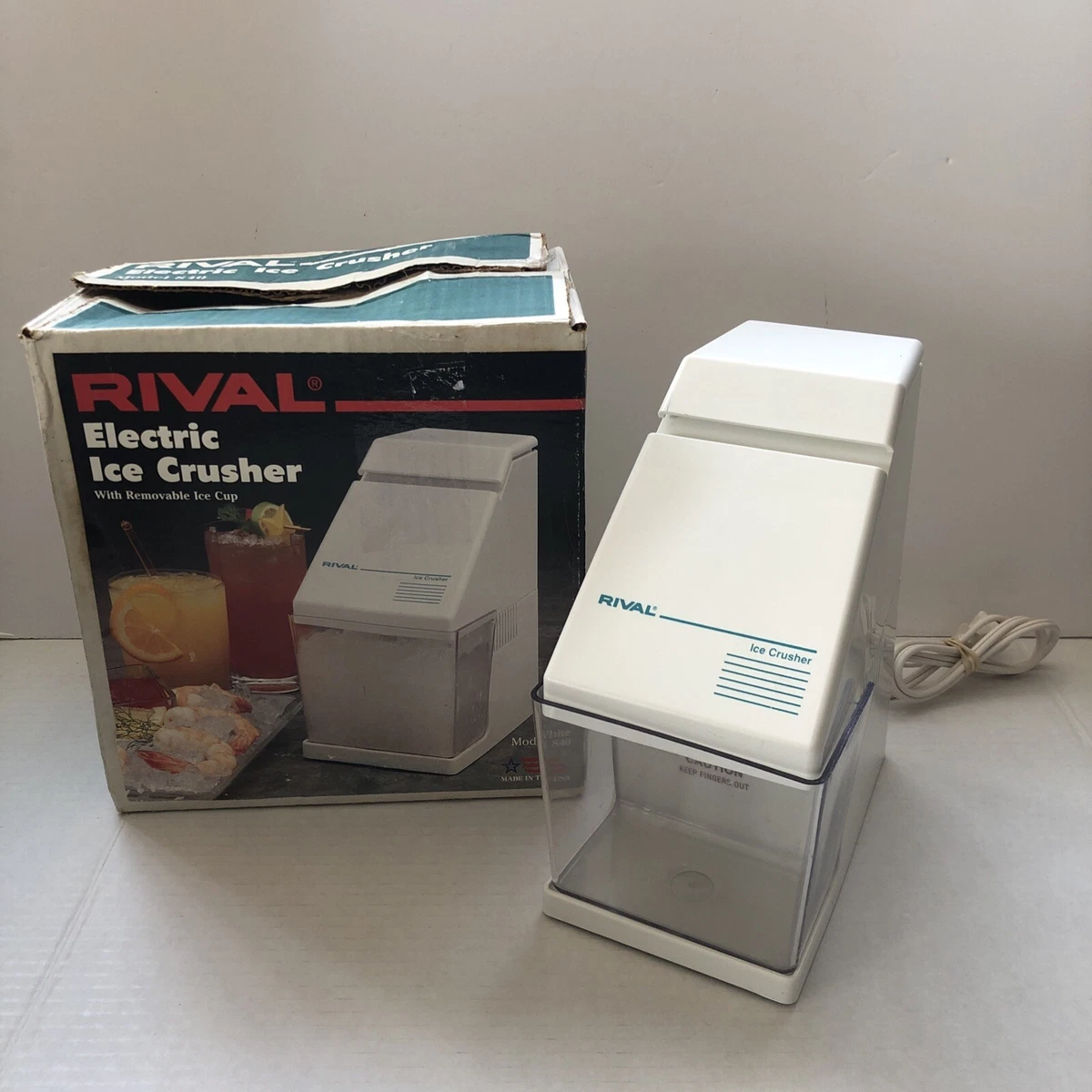 Vtg Rival Electric Ice Crusher Model 840 W Removable Ice Bucket White Tested