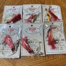 6 Packs Vintage Lin Line Shrimp Fly Lure Jigs Rig Red & Yellow Size 7/0 Hook NOS
