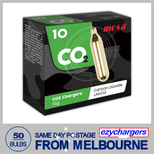 AIRSOFT MOSA CO2 CARTRIDGE BULBS 12G 10 PACK X 5 (50 CHARGERS) GEL BLASTER - Picture 1 of 12