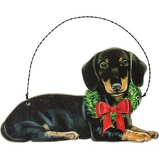 Primitive Christmas Ornament Dachshund black wooden dog NWT Free Shipping