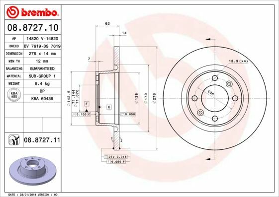 Bremsscheiben 2X Beschichtet HA Hinten Brembo Coated Disc Line 08.8727.11-image