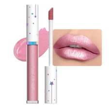 evpct 1Pcs Nude Light Pink Metallic Shimmer Glitter Lip Gloss Liquid Lipstick