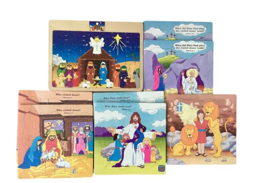 Vtg children’s bible puzzles wooden & cardboard lot of 8 Sunday School