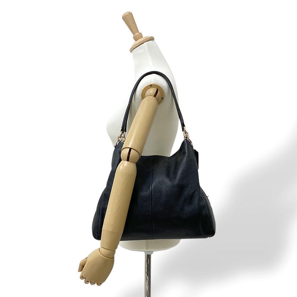 COACH Medium Black Leather Logo Tote Shoulder Bag for Women Gift from Japan