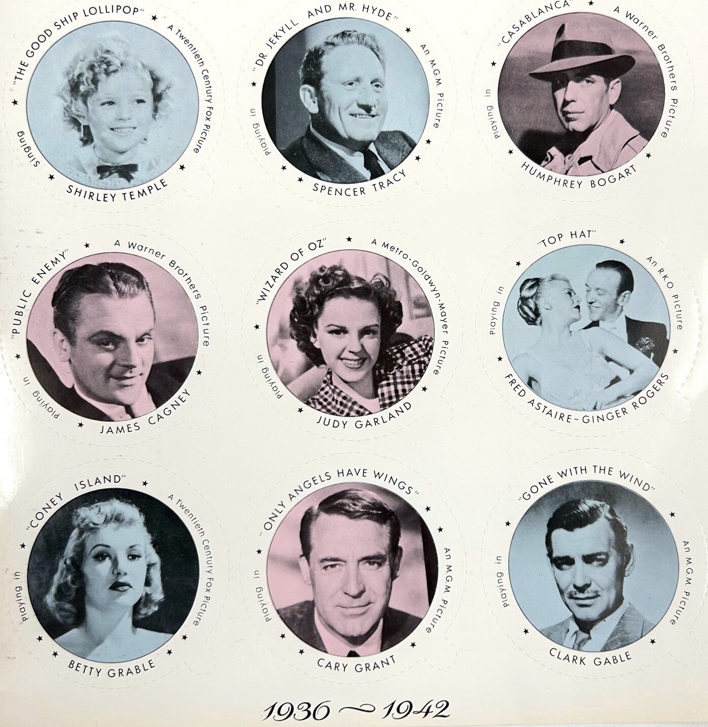 1942 Dixies Movie Star Lids Ice Cream Proof Board 1990's NOSTALGIA Reprint - NEW