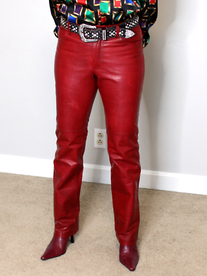 Womens Leather Pants Red 4 Gap Jeans Maroon Vintage 90s Bootcut