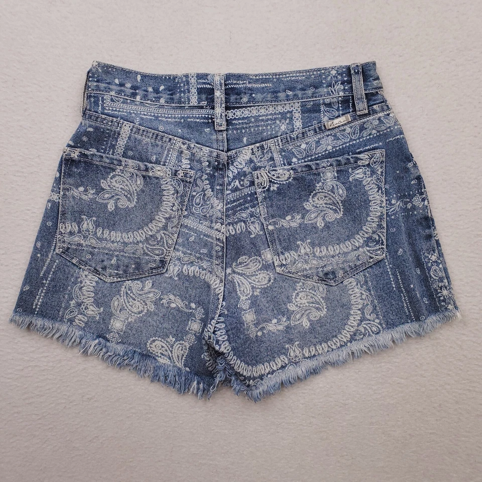 KanCan Shorts Womens 3 Blue Paisley AOP Whitney High Rise Western Cut Off Jean - Image 4 of 4