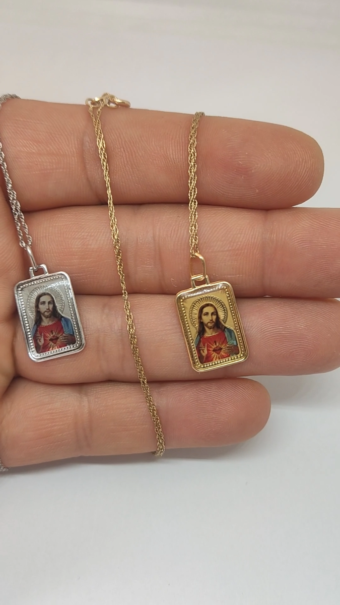 Nanna Folk Medaglia Sacro Cuore Di Gesù Detente - Collana In Argento Vermeil, 40-45 Cm