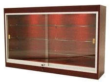 Cherry Wood Wall Mounted 48 Inch Lockable Display Showcase with LED Lights