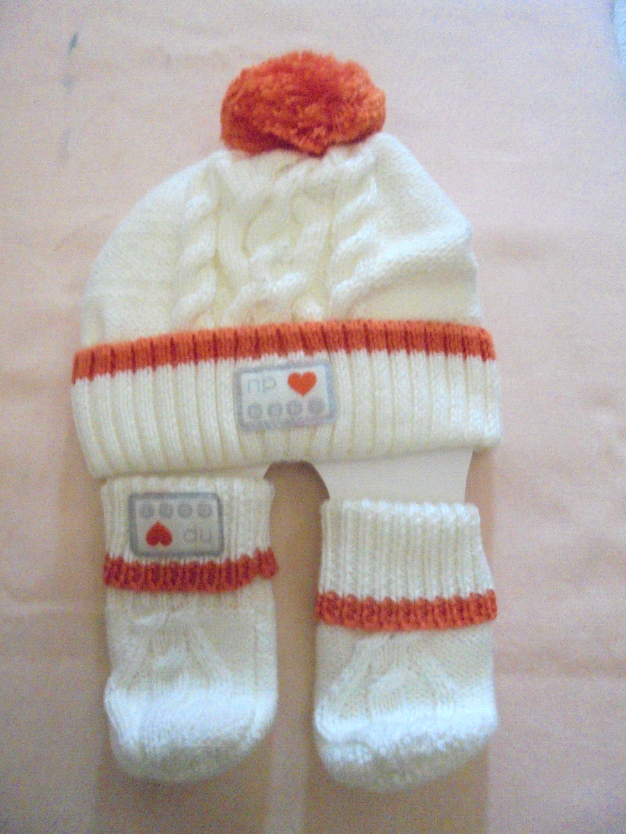NATURES PUREST CABLE KNIT HAT MITTS 100% ORGANIC COTTON GIFT