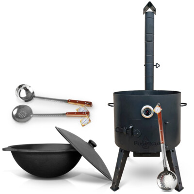 Gusseisen Kazan 22 L Kasan Казан mit Feuerofen Utschak Ø 49 cm. Учак Учаг Uchag