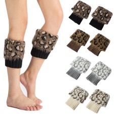 Women Animal Leopard Printed Boot Cuffs Short Socks Knitted Warm Leg Warmer