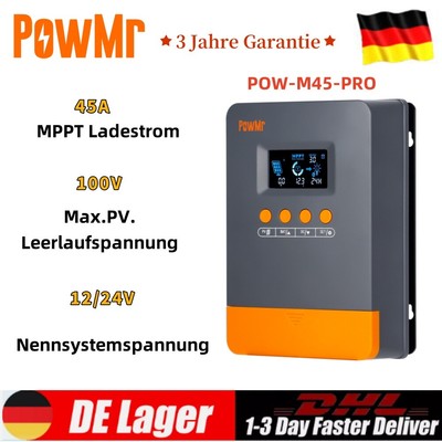 PowMr MPPT 45A Solar Laderegler 12V/24V USB Controller Panel Regler Max PV 100V