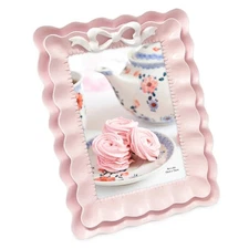4x6 Blush With White Resin Picture Frame, Layered Double Ruffle Wave Design w...