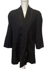 Alorna Petite Medium Shawl Collar Wool Coat Ribbon Trim Made in USA Crop Sleeve