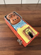 VINTAGE 1960'S YONE TOY TIN MECHANICAL SPRING OPERATED HIPPO BANK - JAPAN Works