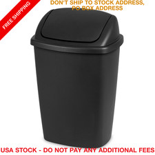 7.5 Gallon Swing Top Kitchen Trash Can Black Plastic Garbage Bin Fits 8 Gal Bag
