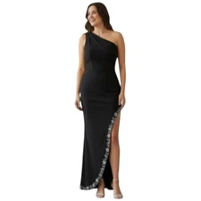 Mac Duggal Formal Evening Gown Women's Size 14W Black Beaded Maxi Dress Wedding 