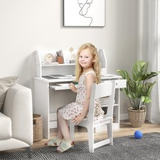 Kids Desk and Chair Set for 5-8 Year Old with Storage, White